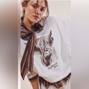 Free People Cream Highland Cow Sweatshirt